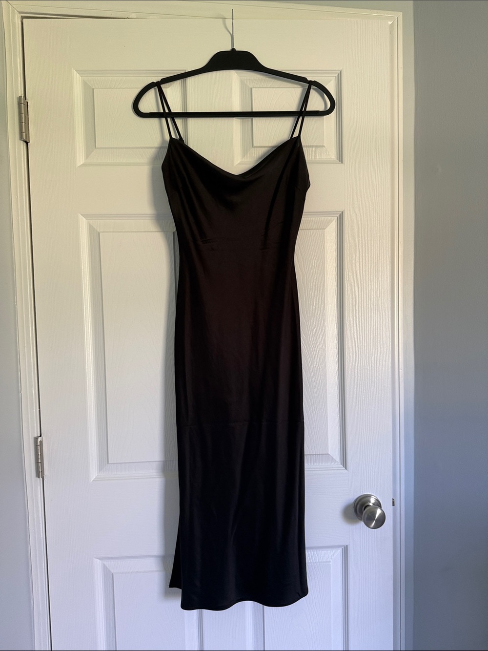 Express Black Slip Midi Dress with Cowl Neckline